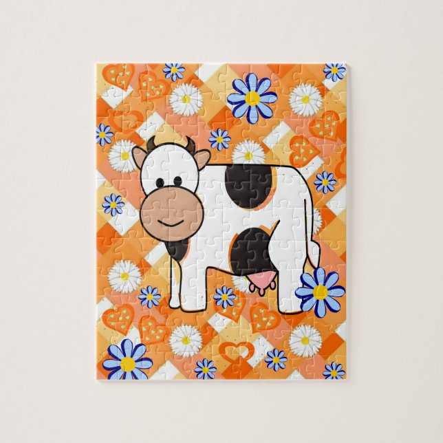 Puzzles Cow Orange Chevron Blue Stars (Vertical)