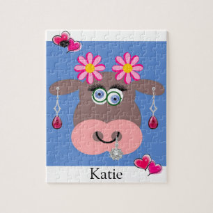 Puzzles Cow Pink Flowers Floral