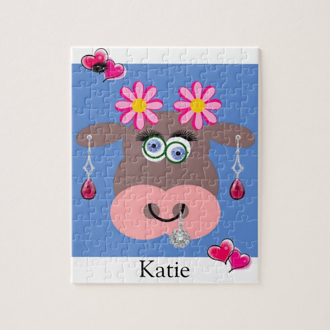 Puzzles Cow Pink Flowers Floral (Vertical)