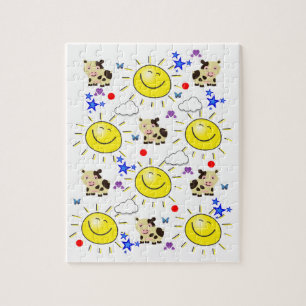 Puzzles Cow Sun Clouds Blue Stars