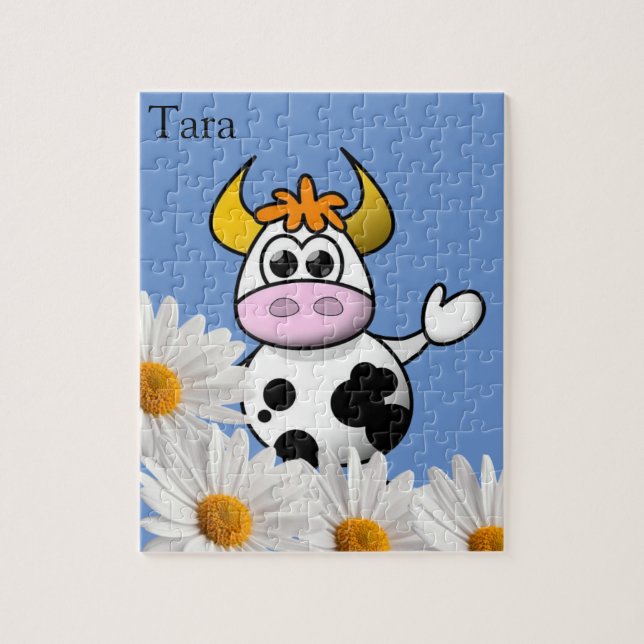 Puzzles Cow White Daisy Floral (Vertical)