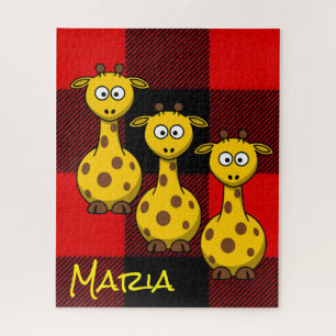 Puzzles Giraffe Red Black Plaid