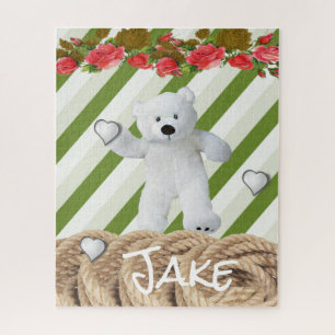 Puzzles Green Stripe Rope Teddy Bears