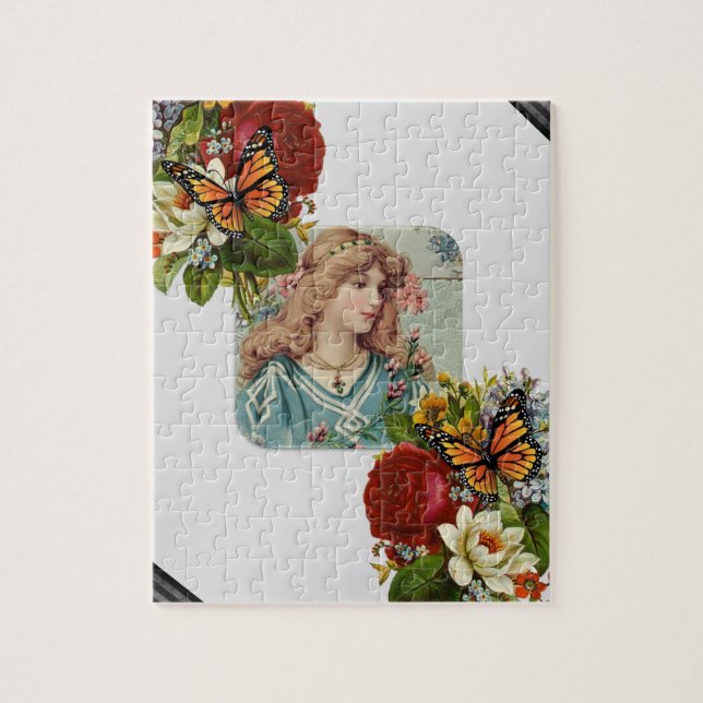 Puzzles Grey Victorian Floral Flowers Butterfly (Vertical)