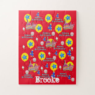 Puzzles, Happy 4th Birthday, #4 Birthday Red Jigsaw Puzzle