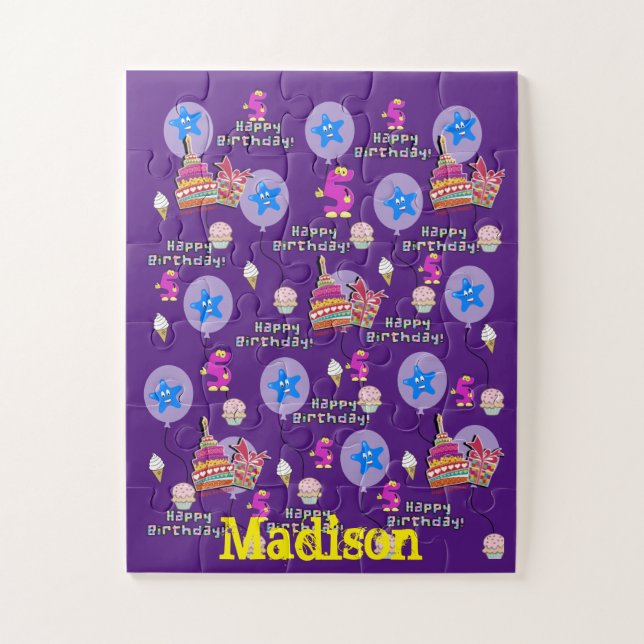 Puzzles, Happy 5th Birthday, #5 Birthday Purple Jigsaw Puzzle (Vertical)