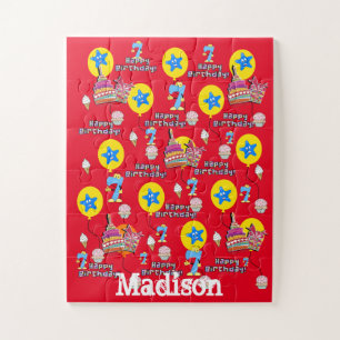 Puzzles, Happy 7th Birthday, #7 Birthday Red Jigsaw Puzzle