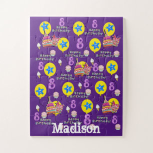 Puzzles, Happy 8th Birthday, #8 Birthday Purple Jigsaw Puzzle
