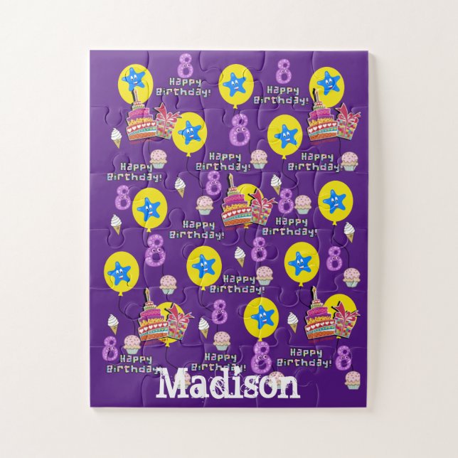 Puzzles, Happy 8th Birthday, #8 Birthday Purple Jigsaw Puzzle (Vertical)