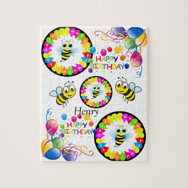 Puzzles Happy Birthday Bumblebee Balloons (Vertical)