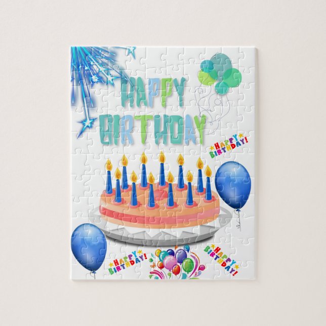 Puzzles Happy Birthday Cake Balloons (Vertical)