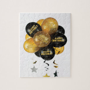 Puzzles Happy Birthday Gold and Black Balloons