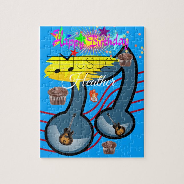 Puzzles Happy Birthday Guitar Music Cupcake (Vertical)