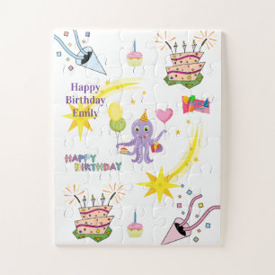 Puzzles, Happy Birthday Octopus Cupcake Jigsaw Puzzle