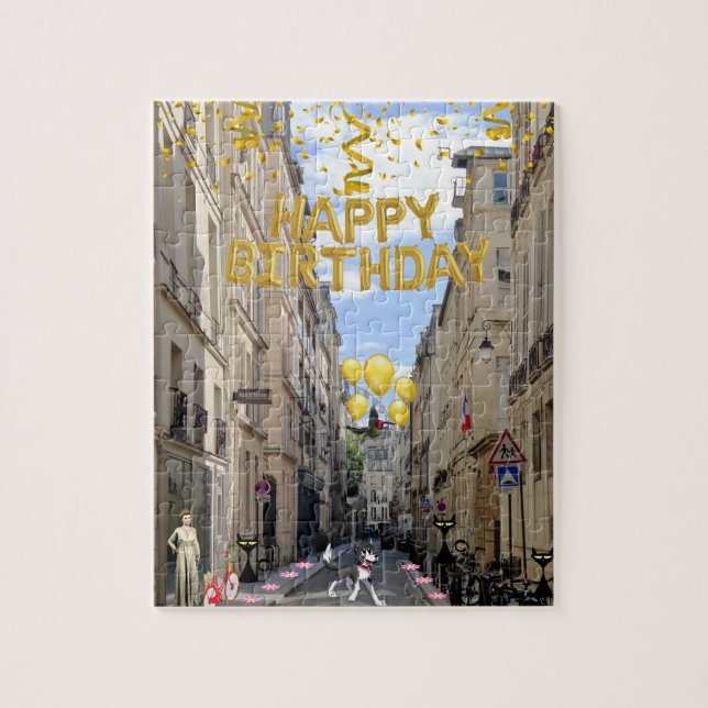 Puzzles Happy Birthday Paris France Woman Floral (Vertical)