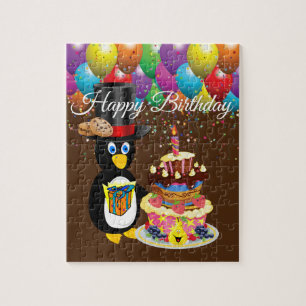 Puzzles Happy Birthday Penguin Cake