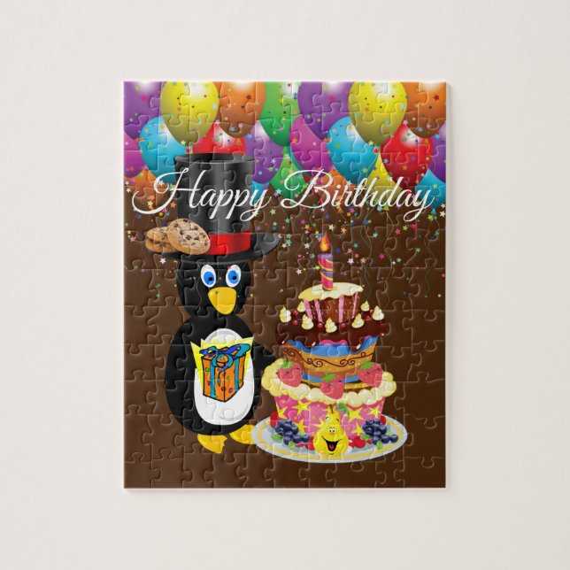 Puzzles Happy Birthday Penguin Cake (Vertical)