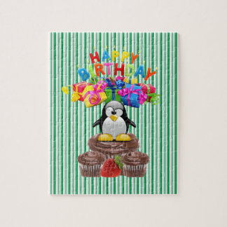 Puzzles Happy Birthday Penguin Green Stripe