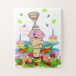 Puzzles, Happy Birthday Pink Cupcake Jigsaw Puzzle