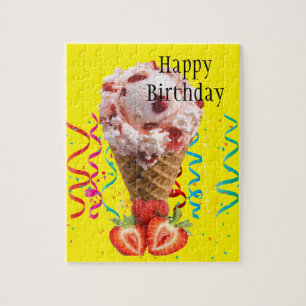 Puzzles Happy Birthday Strawberry Ice Cream