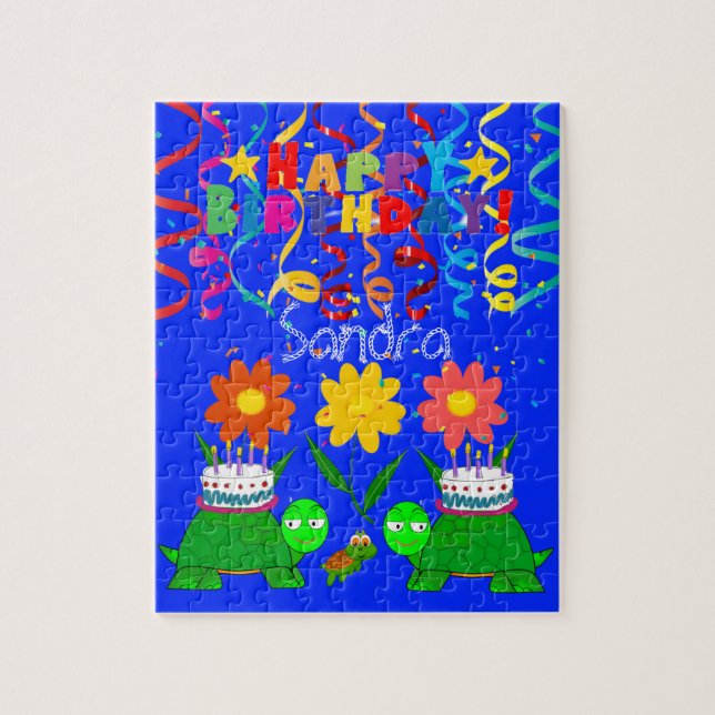 Puzzles Happy Birthday Turtles Floral (Vertical)