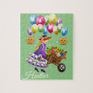 Puzzles Happy Birthday Vintage Floral Cat