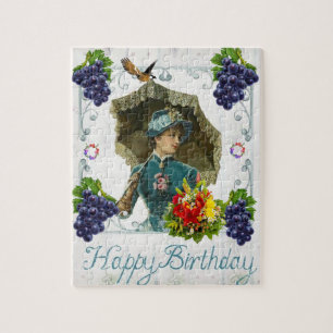 Puzzles Happy Birthday Vintage Woman Floral