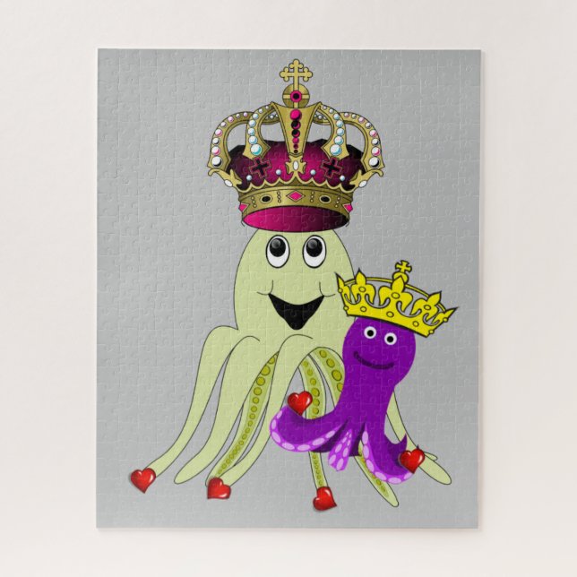 Puzzles Octopus Love Red Hearts (Vertical)