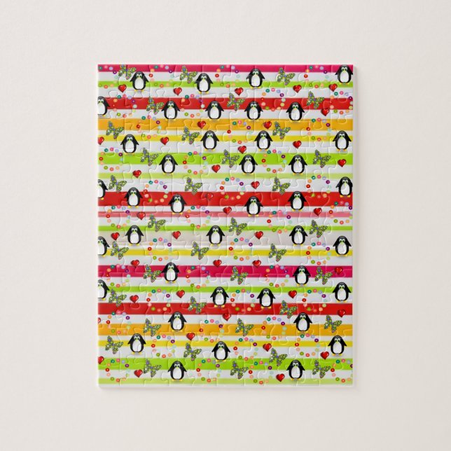 Puzzles Penguin Butterfly Red Hearts (Vertical)
