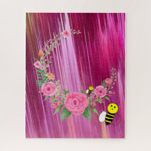 Puzzles Pink Brush Floral Bumblebee
