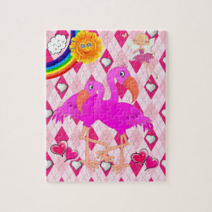 Puzzles Pink Flamingo Fairy Rainbow Sun