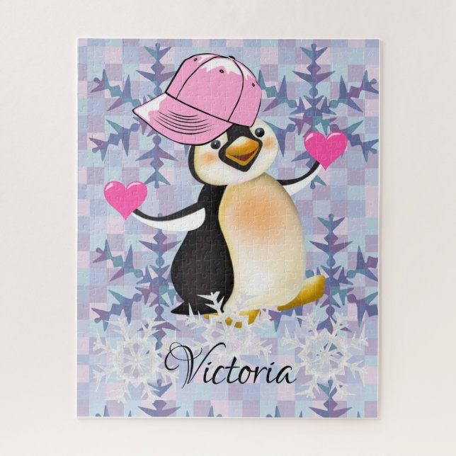Puzzles Pink Penguin Hearts Happy Valentine (Vertical)