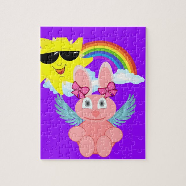 Puzzles Pink Rabbit Rainbow Sun Clouds (Vertical)