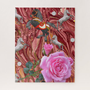 Puzzles Pink Rose Floral Horses