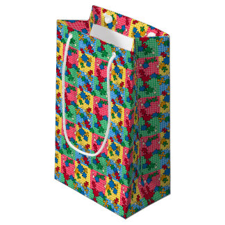 Puzzles - Primary Black Outline Colour Background Small Gift Bag