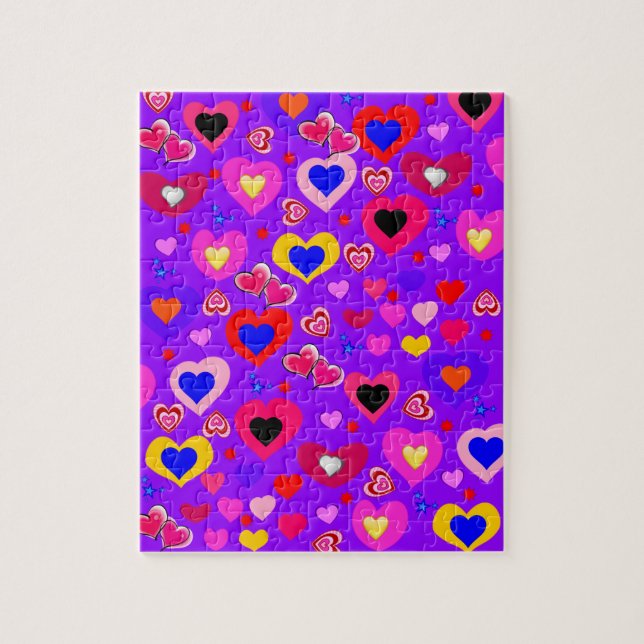 Puzzles Purple Colourful Hearts (Vertical)