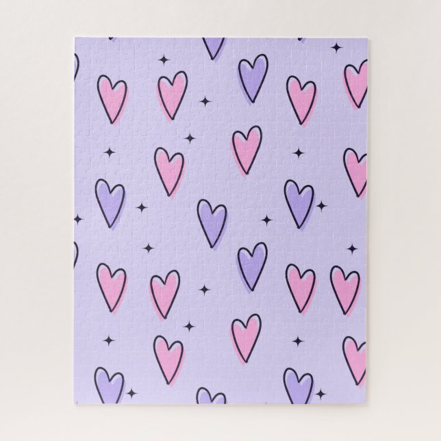 Puzzles Purple Pink Hearts Happy Valentine's Day  (Vertical)