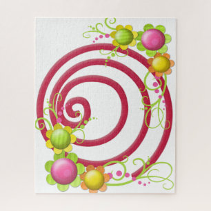 Puzzles Red & White Swirl Floral Flowers 