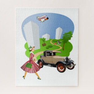 Puzzles Retro Woman Park Dog