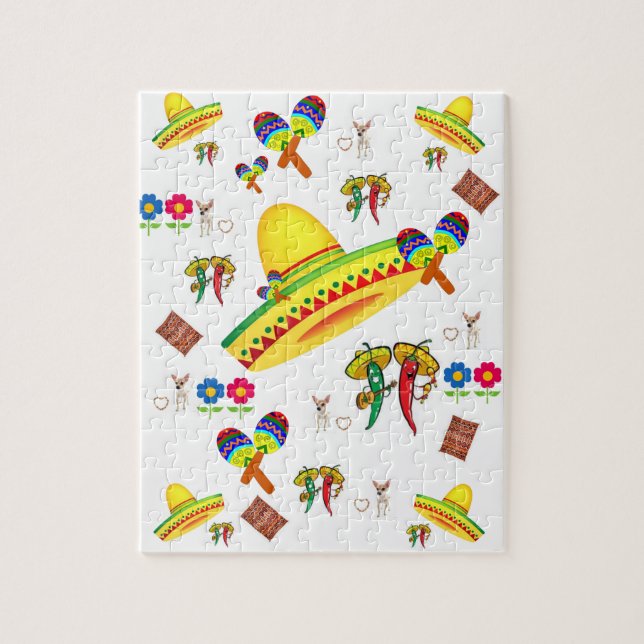 Puzzles Sombrero Hot Peppers Dog Floral (Vertical)
