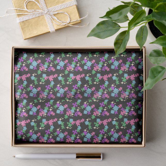 Puzzles - Summer Colour Outline Black Background Tissue Paper (Gift)
