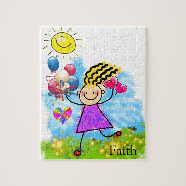 Puzzles Sun Floral Little Girl Pink Balloons (Vertical)