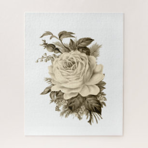 Puzzles Vintage White Rose Floral