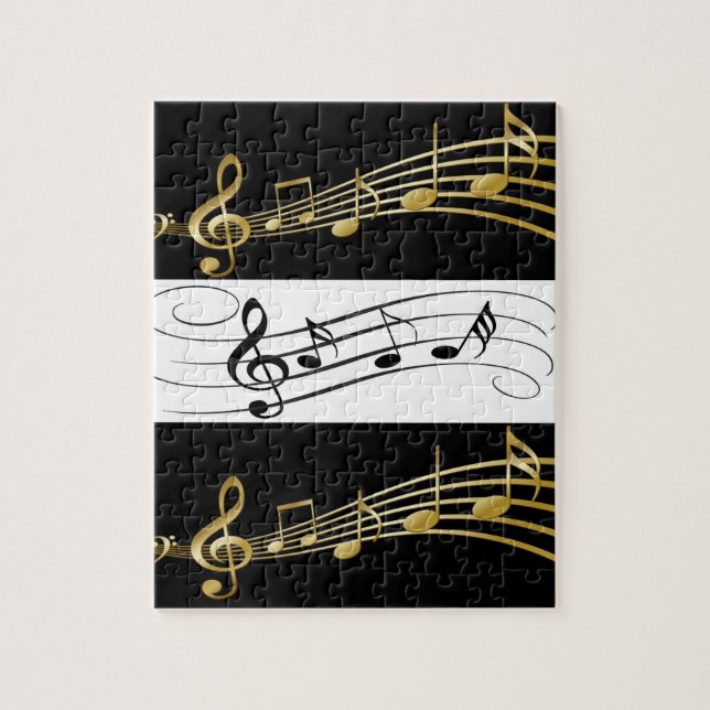 Puzzles White and Black Gold Music Notes (Vertical)