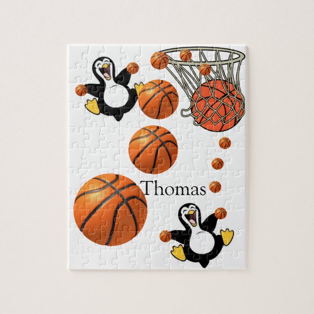 Puzzles White and Black Penguin Basketball Court (Vertical)
