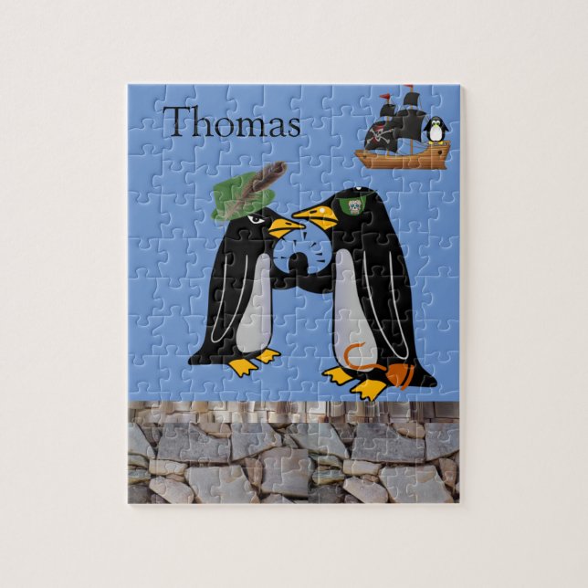 Puzzles White and Black Penguin Pirate Stone (Vertical)