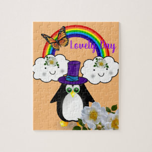 Puzzles White and Black Penguin Rainbow Floral
