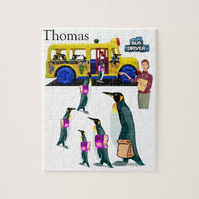 Puzzles White and Black Penguin School Bus Driver (Vertical)