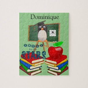 Puzzles White and Black Penguin School Student