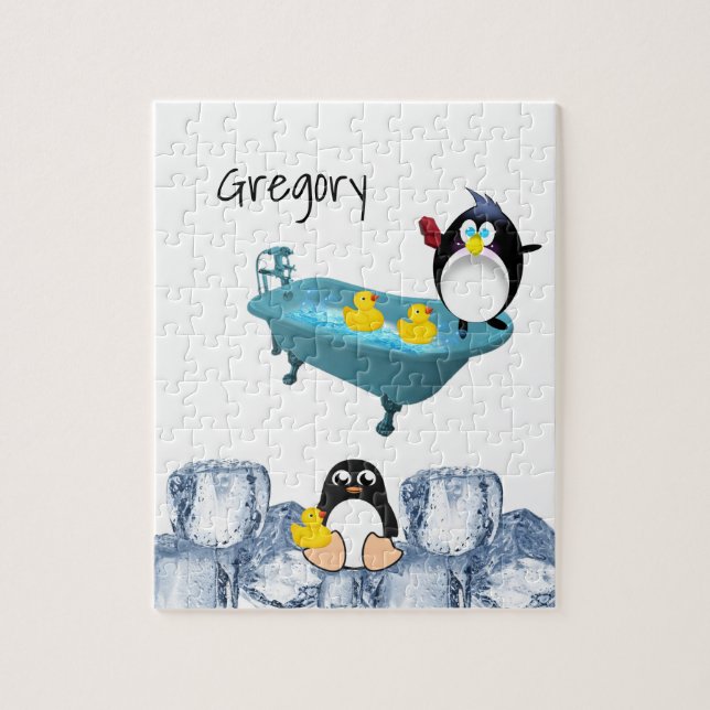 Puzzles White and Black Penguin Yellow Ducks Bath (Vertical)